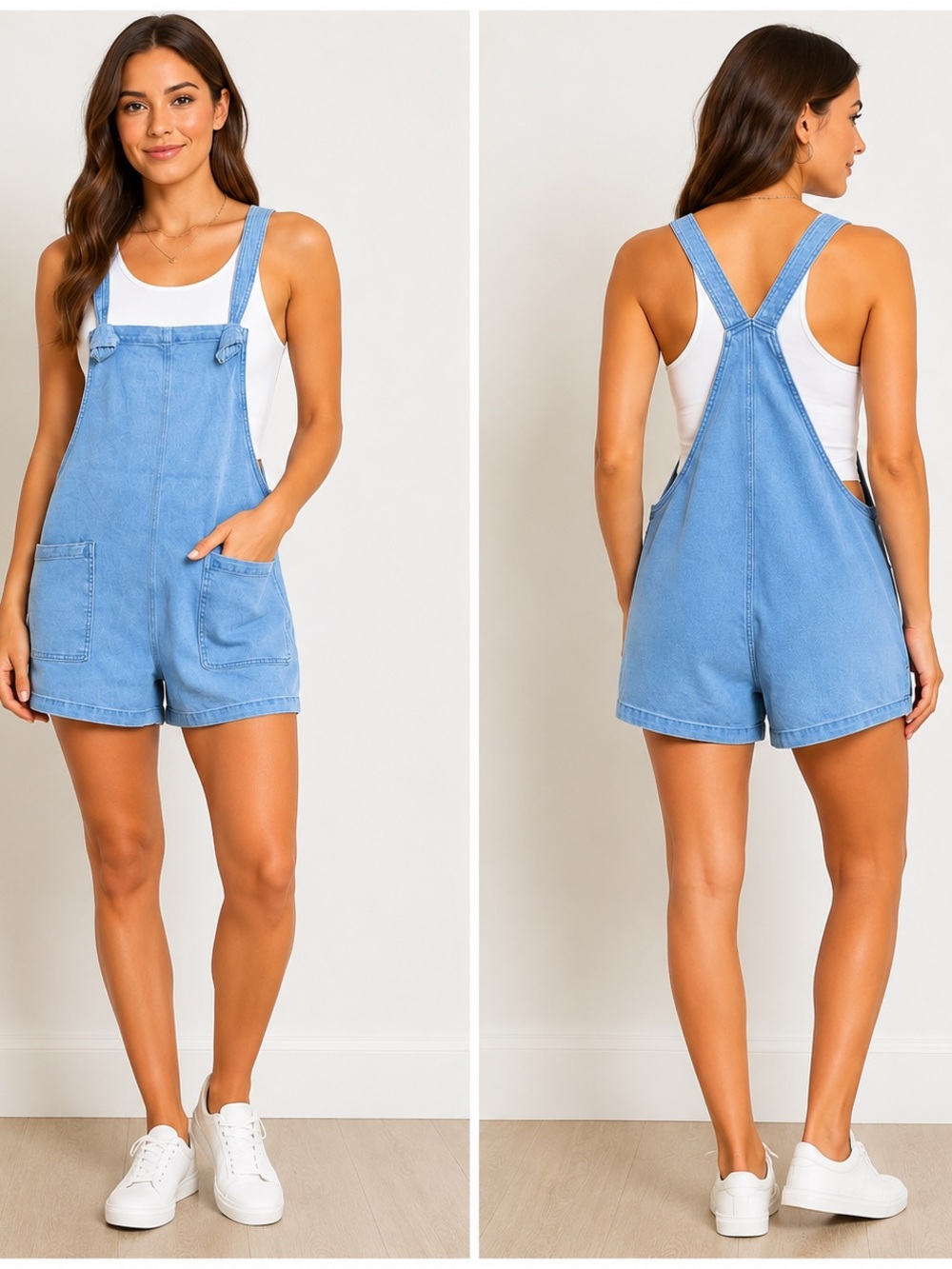 Zenana Outfitters Light Blue Denim Short Overalls